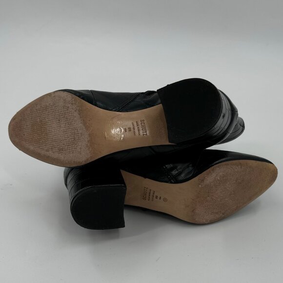 Black Schutz Crocodile-Embossed Leather Ankle Boots Size 8B With Side Zipper - Picture 11 of 12